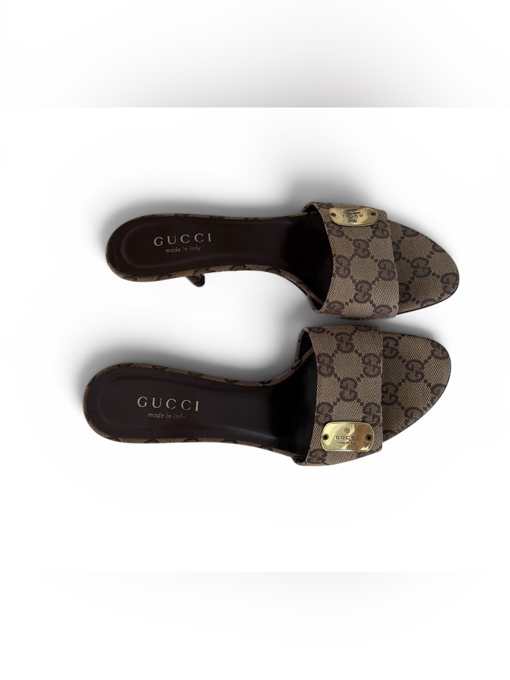 Vintage Gucci by Tom Ford Beige GG Monogram Mules Heels / Size 37.5 - Picture 12 of 13